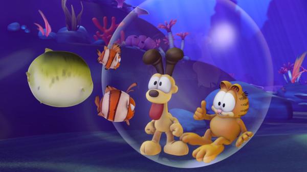 Garfield entschließt sich zu seiner jährlichen Heldentat und springt ins Meer, um Odie zu retten. Dort erwarten ihn ungeahnte Unterwasserabenteuer… | Rechte: HR/DARGAUD MEDIA