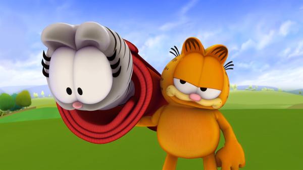 Nermal geht Garfield gehörig auf die Nerven. Darum schmeißt er ihn in die Mülltonne. | Rechte: HR/DARGAUD MEDIA