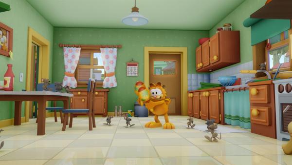 Der Besuch einer Maus lässt Panik ausbrechen, denn plötzlich fürchten die sich doch vor Garfield. | Rechte: HR/DARGAUD MEDIA