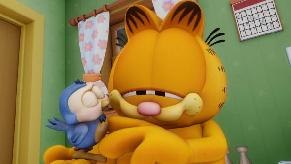 Garfield entdeckt seine Liebe zu einem kleinen Vogel, den er unbedingt beschützen will. | Rechte: HR/DARGAUD MEDIA