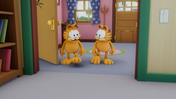 Garfield klont sich selbst um sich vor unangenehmen Aufgaben zu drücken. | Rechte: HR/DARGAUD MEDIA