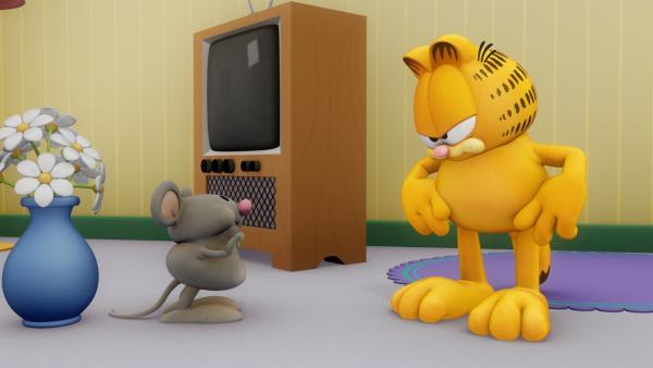 Die Hamsterratte Packy bringt Jon in große Schwierigkeiten. Jetzt ist es an Garfield und Odie Jon zu retten. | Rechte: HR/DARGAUD MEDIA