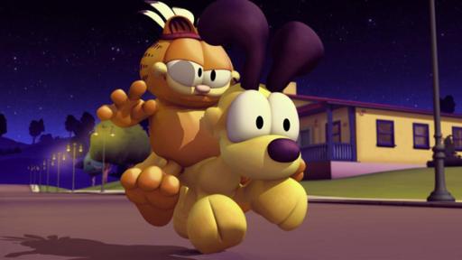 Garfield reitet auf Odie.