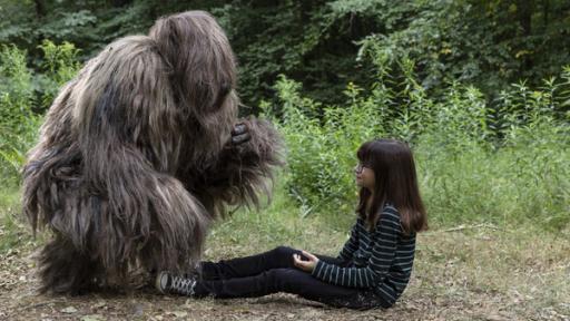 Matilda sitzt auf dem Waldboden. Ein haariges Monster hockt ihr gegebenüber. Beiden schauen sich an.