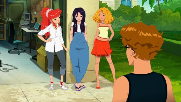 Lewis trifft auf Emma, Cleo und Rikki. | Rechte: Les Cartooneurs Associés/Fantasia Animation