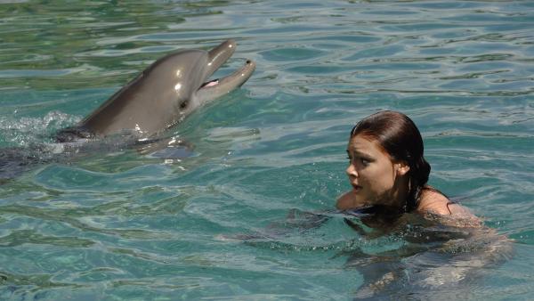 Obwohl Charlotte (Brittany Byrnes) nun eine Meerjungfrau ist, hat sie Angst vor Delphinen. | Rechte: ZDF/Jasin Boland