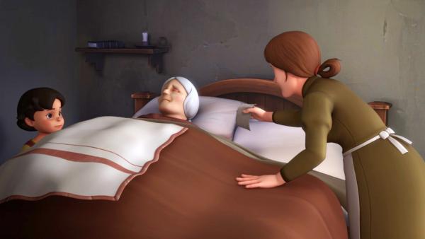 Großmutter liegt krank in ihrem Bett. | Rechte: ZDF/Studio 100 Animation/Heidi Productions Pty. Limited