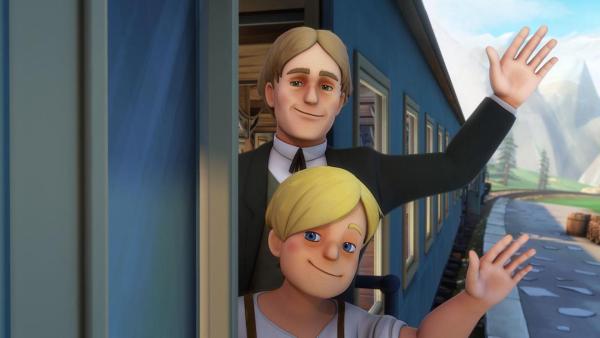 Karl und sein Vater winken aus dem Zug. | Rechte: ZDF