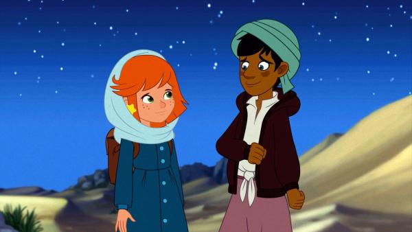 Lilli und Abu brechen mitten in der Nacht zu einer Suche auf. | Rechte: WDR