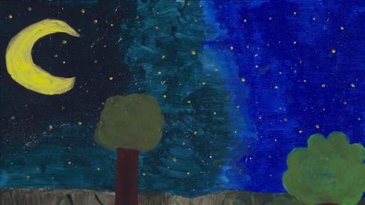 Ein von einem Kind gemaltes Bild zum Schlaflied "Der Mond ist aufgegangen"