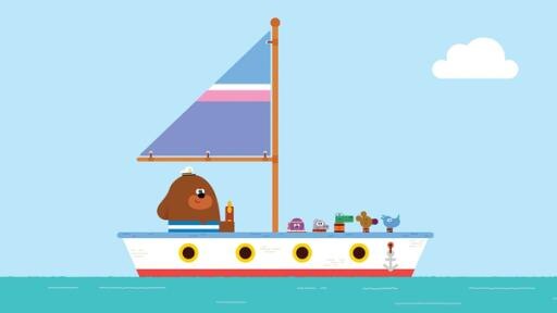 Duggee und die Quirlies fahren auf einem Schiff über das Meer und machen auf einer Insel einen Stopp.