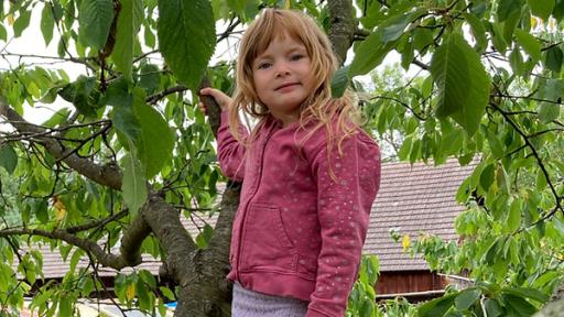 Lina kann in ihrem Gemüsegarten einiges ernten.