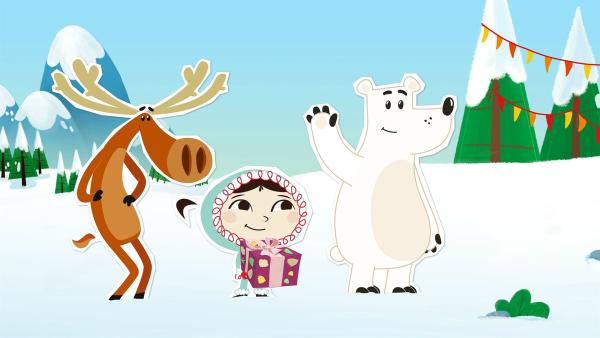 Hubert, Inui und Grumpel haben gerade noch rechtzeitig daran gedacht, dass heute Lissy Geburtstag hat. | Rechte: ZDF/JEP Animation