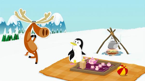 Lissy will Hubert unbedingt zu einer Teestunde überreden. In ihrer eigentlichen Heimat, dem Südpol, ist das für alle ganz wichtig – aber Hubert nimmt diese Gewohnheit hier am Nordpol nicht so ernst. | Rechte: ZDF/JEP Animation