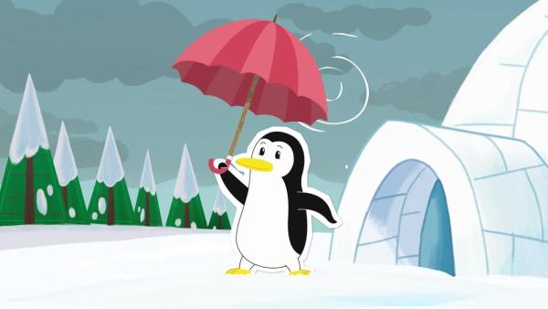 Pinguindame Lissy mit dem geliehenen Regenschirm | Rechte: ZDF