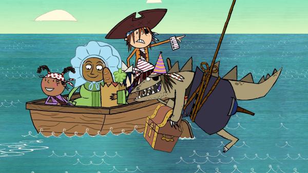 Die Crew des Piratenschiffes "Die Walnuss" freut sich auf ein neues Abenteuer. Der tollkühne Käpt'n Flinn (2.v.r.), die kämpferische Wilma (r.), der schlaue Tom (2.v.l.) und die warmherzige Ruby (l.) sind Piraten mit Leib und Seele. | Rechte: ZDF/SRL Productions/Telegael Teoranta