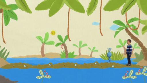 Krokodilbrücke | Rechte: KiKA KiKANiNCHEN und ein Kind stehen auf einer Brücke aus Krokodilen.