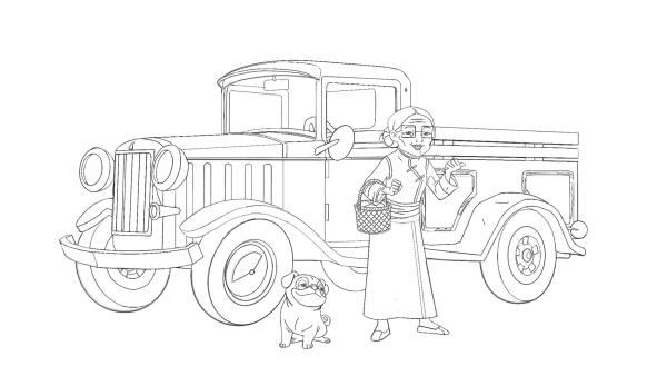 Ausmalbild Mrs. Lee und Biff und ihr Transporter | Rechte: Classic Media, DQ Entertainment, Superprod