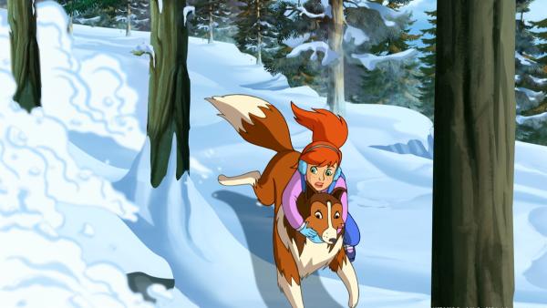Lassie und Zoe flüchten vor der Lawine. | Rechte: ZDF/Classic Media/DC Entertainment/Superprod