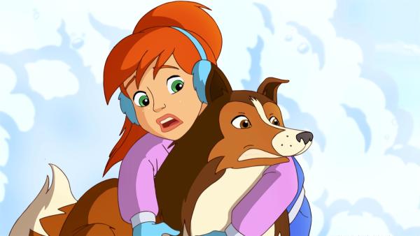 Lassie versucht sich und Zoe vor der anrollenden Lawine zu retten. | Rechte: ZDF/Classic Media/DC Entertainment/Superprod