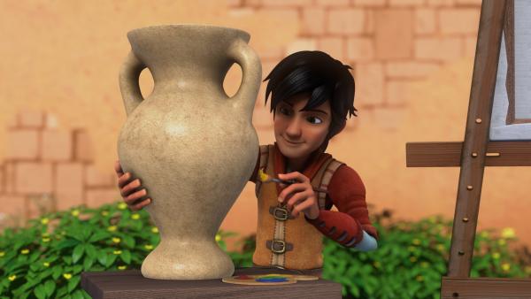 Leo soll eine Vase bemalen. | Rechte: hr/2020 Grupo Alcuni