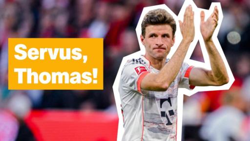 Sendung 11. Mai | Rechte: ZDF Thomas Müller applaudiert, daneben der Schriftzug: "Servus, Thomas!"