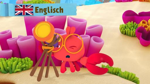 Rechte: KiKA/Bigchild Entertainment A red crab is looking through a telescope.