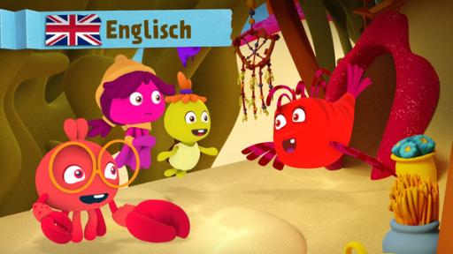 Rechte: KiKA/Bigchild Entertainment A red crab wearing glasses, a pink octopus, a yellow turtle and a red fish smiling at each other.