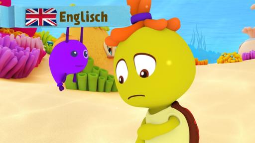 Rechte: KiKA/Bigchild Entertainment A purple plankton looks empathetically at a sad yellow turtle.