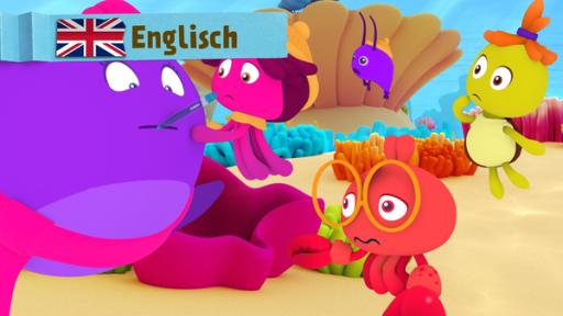 Rechte: KiKA/Bigchild Entertainment A pink octupus measures a purple whale's fever. Next to them a plankton, a crab and a yellow turtle.