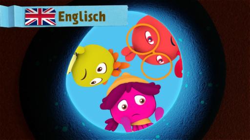 Rechte: KiKA/Bigchild Entertainment A red crab with glasses, a pink octopus and a yellow turtle are looking concerned into a tube.