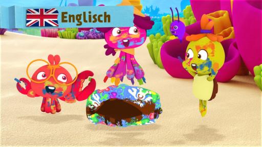 Rechte: KiKA/Bigchild Entertainment A pink octopus, a red crab and a yellow turtle. All of them with coloured spots on their faces.