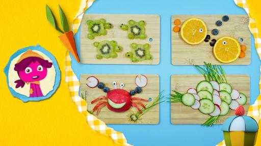 Unterwassertiere aus Obst und Gemüse legen
