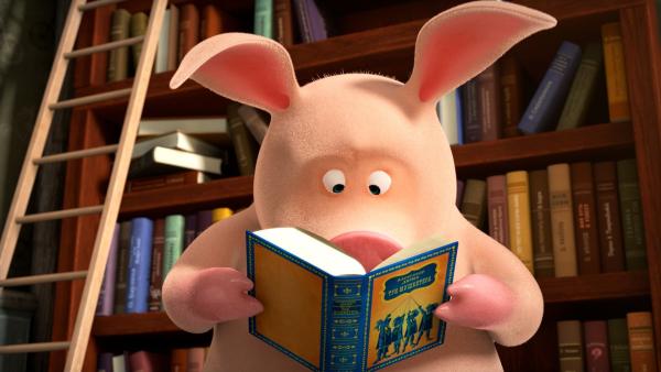Das Schwein liest "Die drei Musketiere". | Rechte: KiKA/Animaccord LTD