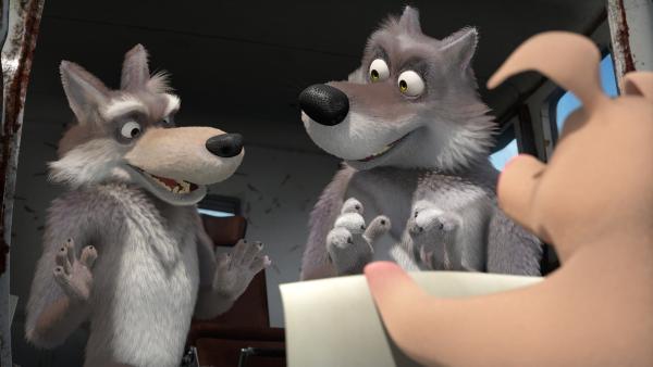 Die Wölfe lassen sich überreden, die Aufgaben des Schweins zu übernehmen.  | Rechte: KiKA/Animaccord LTD
