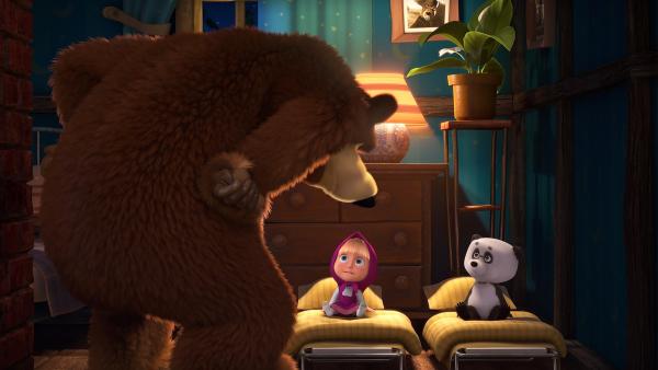 Der Bär knöpft sich Mascha und Panda vor.  | Rechte: KiKA/Animaccord LTD