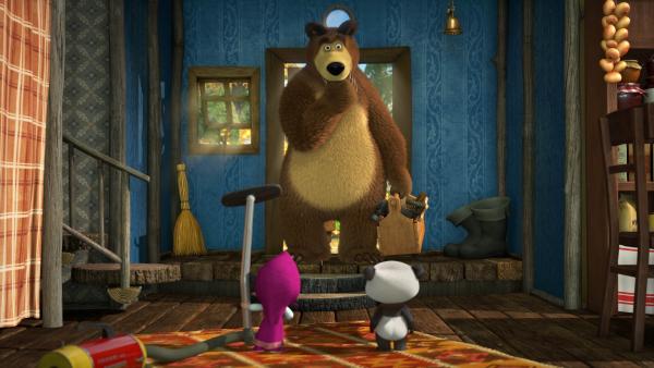 Der Bär kommt zurück in sein Haus. | Rechte: KiKA/Animaccord Animation Studio