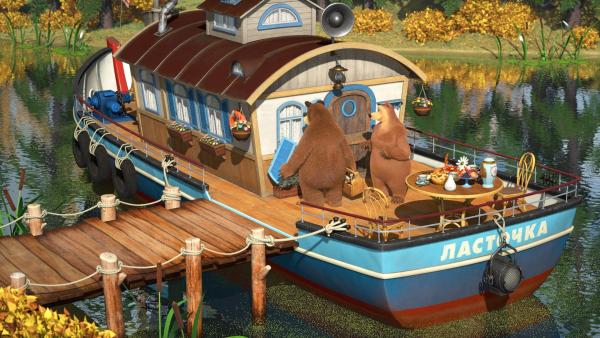 Der Bär repariert den Fensterladen der Bärin. | Rechte: KiKA/Animaccord Animation Studio