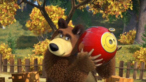 Der Bär hält sein Ohr an den Staubsauger. | Rechte: KiKA/Animaccord Animation Studio