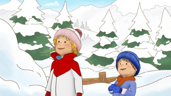 Conni und Jakob freuen sich über den großen Schnee. | Rechte: ZDF/Henning Windelband/Youngfilms GmbH