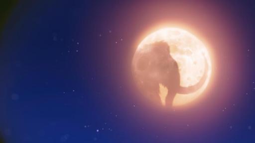 Der Mammut-Mond | Rechte: © 2024 M.A.R.K.13, TRIKK17, ZDF, Fabrique d'image Der Mammut-Mond ist vor dem dunkelblauen Nachthimmel aufgegeangen: Es ist ein Vollmond mit dem Profil eines Mammuts.