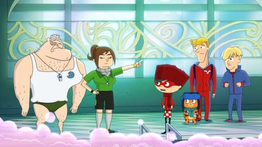 Mirette - Folge 24 | Rechte: CYBER GROUP STUDIOS - ARD/WDR- KD PRODUCTIONS TOONS&GAMES - TELEVISIÓ DE CATALUNYA, SA - 2016 Mirette und ihre Freunde schauen auf den Schaum im Schwimmbecken.