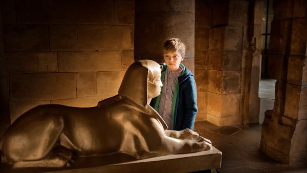Sammy (Jack Meershoeck) mit einer Sphinx-Statue im Museum. | Rechte: ZDF/PVP Pictures/Jaap Vrenegoor