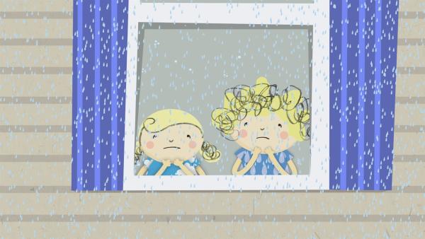 Heute regnet es und Nele und Nora müssen drinnen bleiben. | Rechte: KiKA/Geronimo Productions