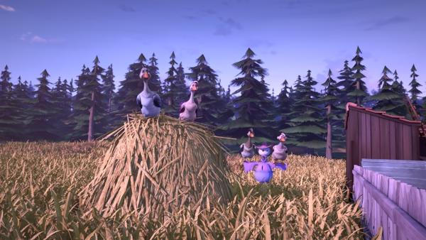 Die Wildgänse machen Rast bei einem Bauernhof. | Rechte: BR/Studio 100 Animation/Studio 100 NV