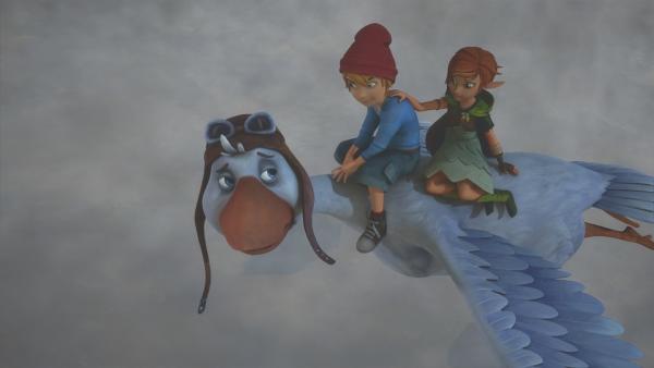 Nils und Martin machen sich heimlich mit Lina auf den Weg zum Reich des Dunklen Elfen. | Rechte: BR/Studio 100 Animation/Studio 100 NV