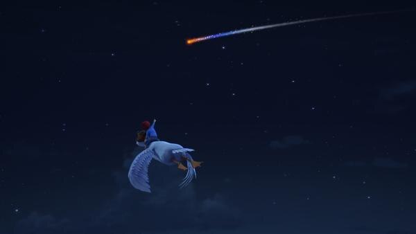 Nils und Martin sehen einen Meteor am Himmel fliegen. | Rechte: BR/Studio 100 Animation/Studio 100 NV