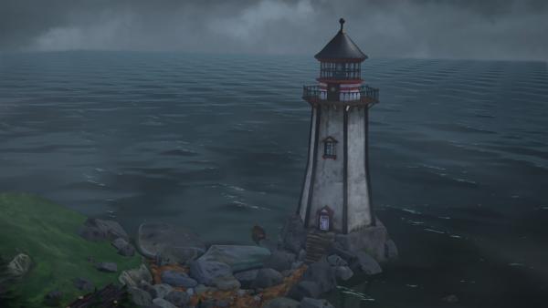 Vielleicht kann der Leuchtturm als sicherer Unterschlupf für Nils und die Wildgänse dienen. | Rechte: BR/Studio 100 Animation/Studio 100 NV