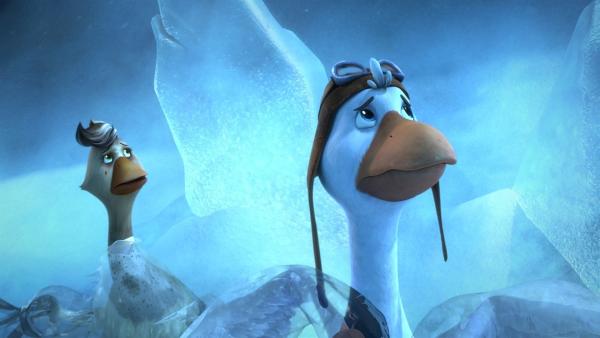 Die beiden Gänse sind gefangen im Eis. | Rechte: BR/Studio 100 Animation/Studio 100 NV