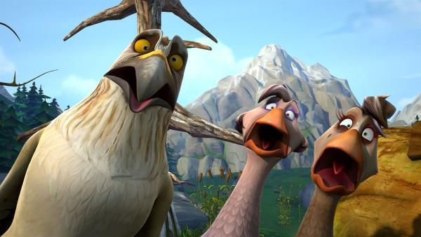 So wie sich das für Wildgänse gehört, hat auch Gorgo schreckliche Angst vor Adlern. | Rechte: BR/Studio 100 Animation/Studio 100 NV